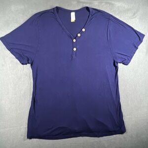 Eanklosco Henley Shirt Button‎ Up V-Neck Short Sleeve Top Blue 2XL